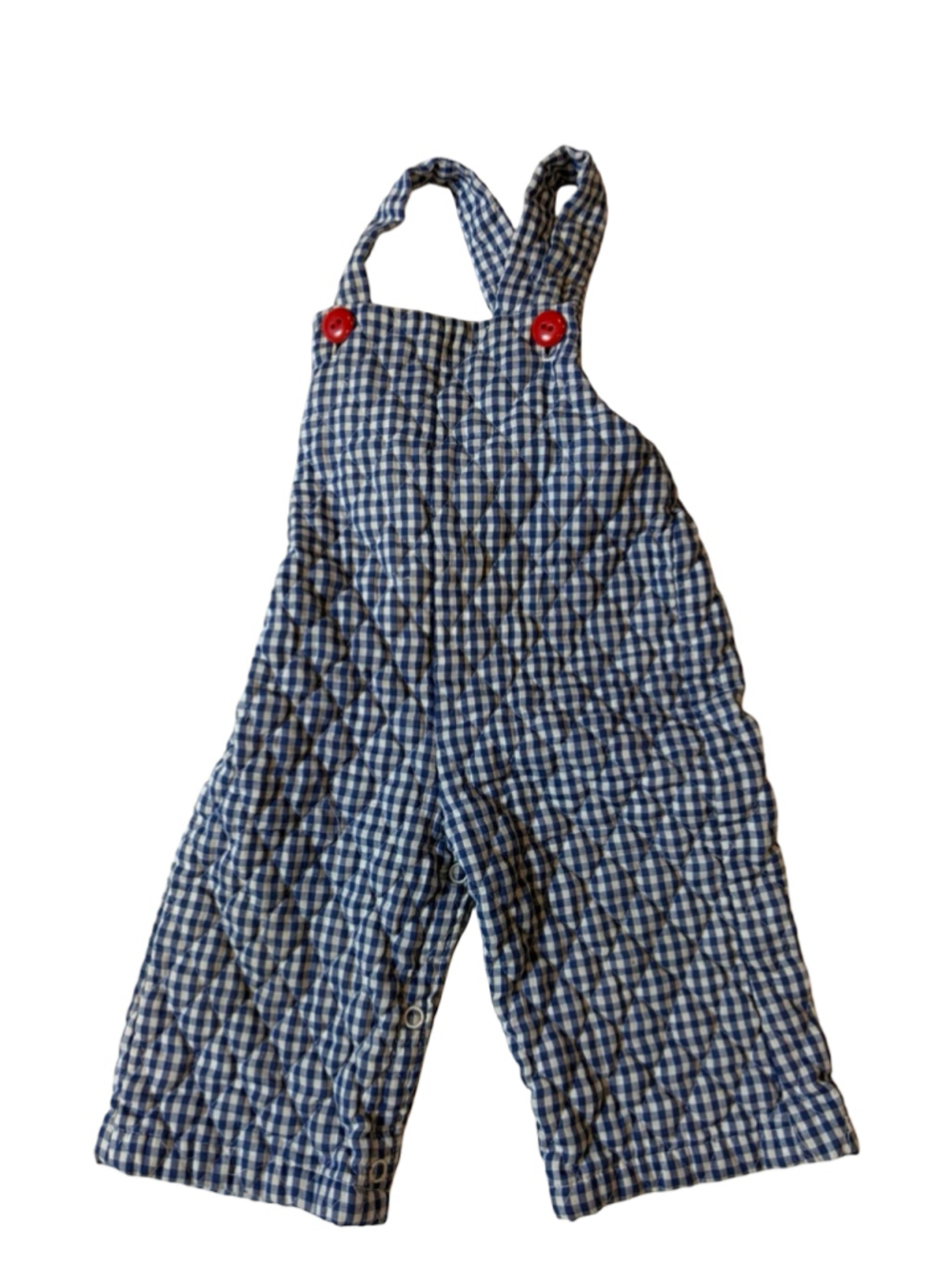 Quilted Vintage Magic Years Baby 9-12M Blue Gingham Quilted Overalls Romper